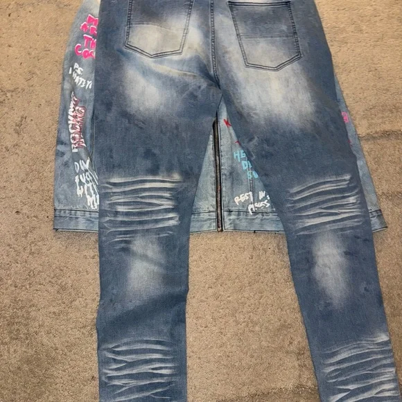 Rockstar Denim Jacket and Jeans Set Men jacket 2x pants 42 x32 brand new